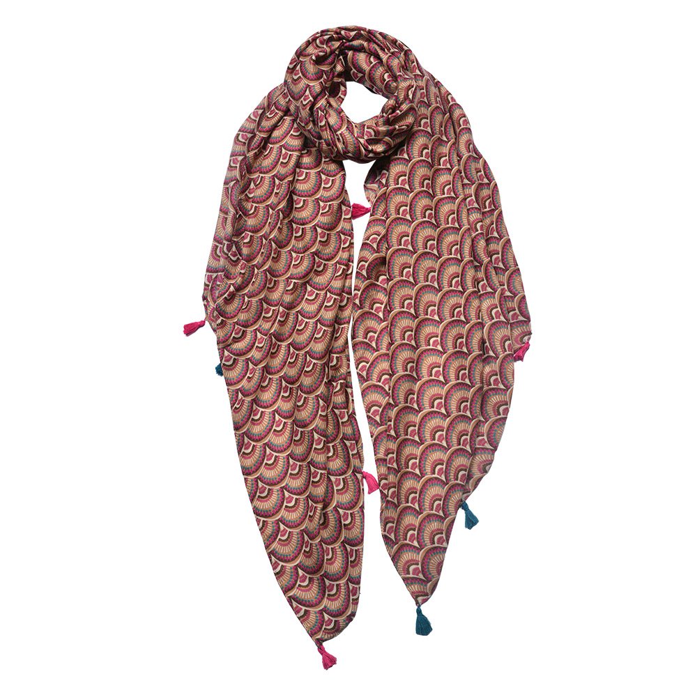 Scarf Ladies Print 90x180 cm Brown Pink Synthetic Shawl Ladies