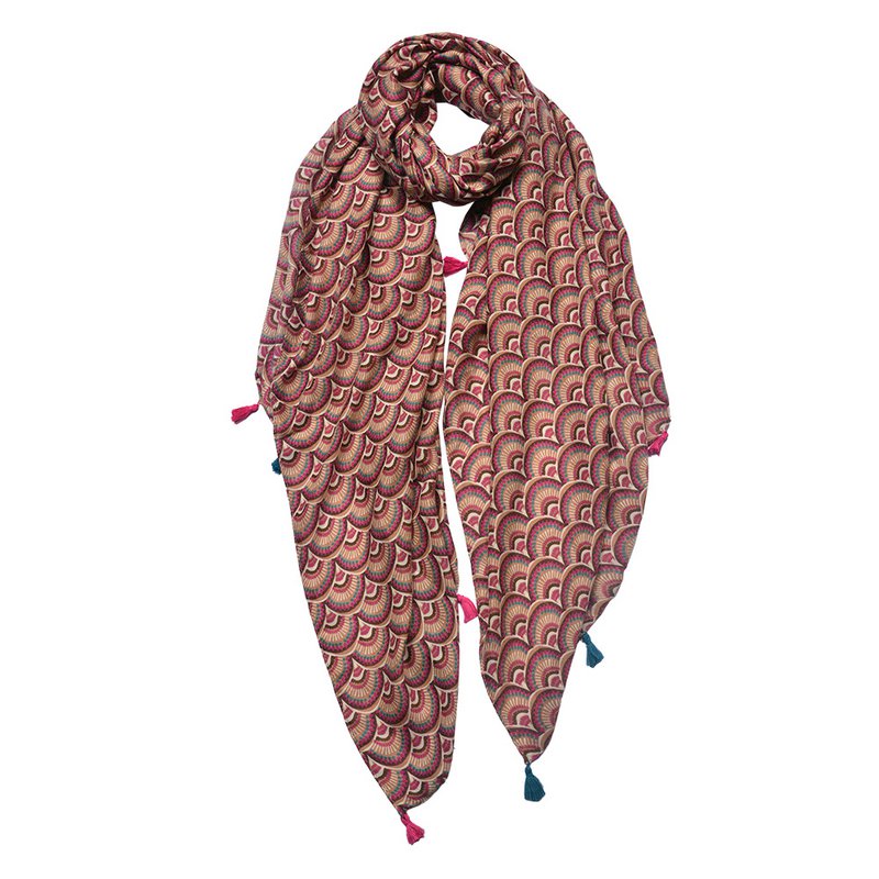 Scarf Ladies Print 90x180 cm Brown Pink Synthetic Shawl Ladies