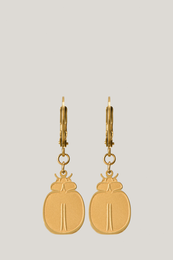  Gold-tone scarab-shaped statement earrings with a simple, elegant design.