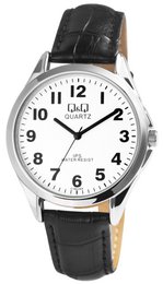 Q&Q men's watch, imitation leather strap, Ø 39 mm, black/silver