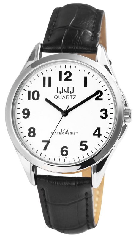 Q&Q men's watch, imitation leather strap, Ø 39 mm, black/silver