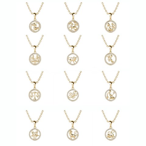 Goldene Zodiac -Halsketten 12 Monate - Gold und Kristall