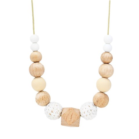 Still- und Tragehalsband – Weißer Stoff und Holz