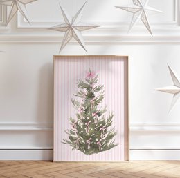 Poster Christmas tree with pink ribbons, Pink Christmas Poster, Christmas Tree Poster, Pink Bows Print, Pink Christmas Decor
