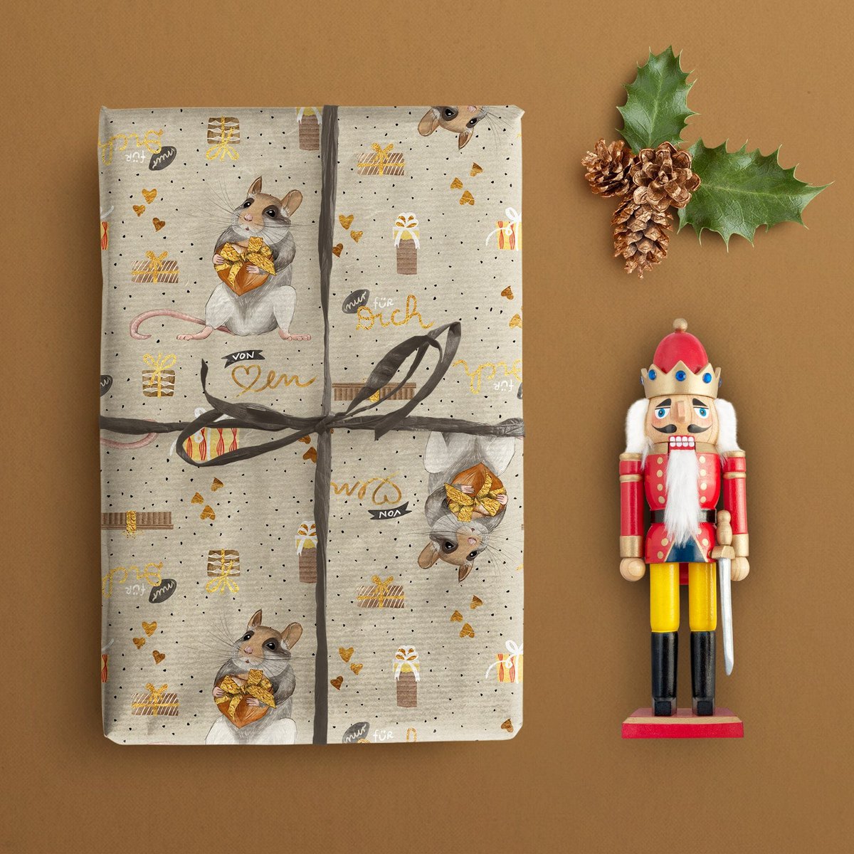 Geschenkpapier Maus – Nur für dich, von Herzen (3er-Set)