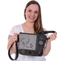 Bolso tradicional domelo. Bolso bandolera de lona vegana con motivo de ciervo/edelweiss estampado