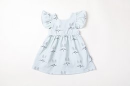  Short-sleeved dress with Malia the Rabbit print in milky green and white colors, available in sizes 3-6m to 3yrs.