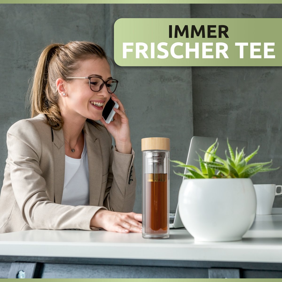 Bouteille de thé de 500 ml avec sac de protection et mousqueton