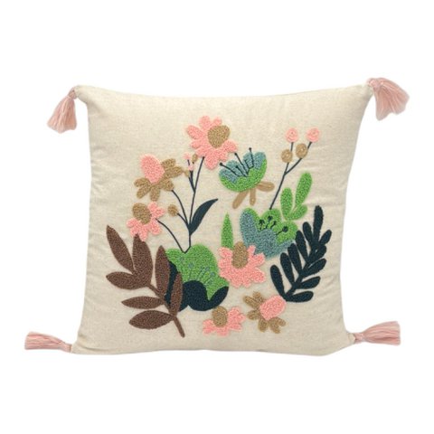 Decorative pillows with punch embroidery - flower - flower bust - 43 x 43cm