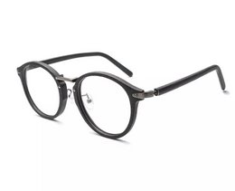 Black round eyeglasses with a modern, eco-friendly design and blue light filter technology.