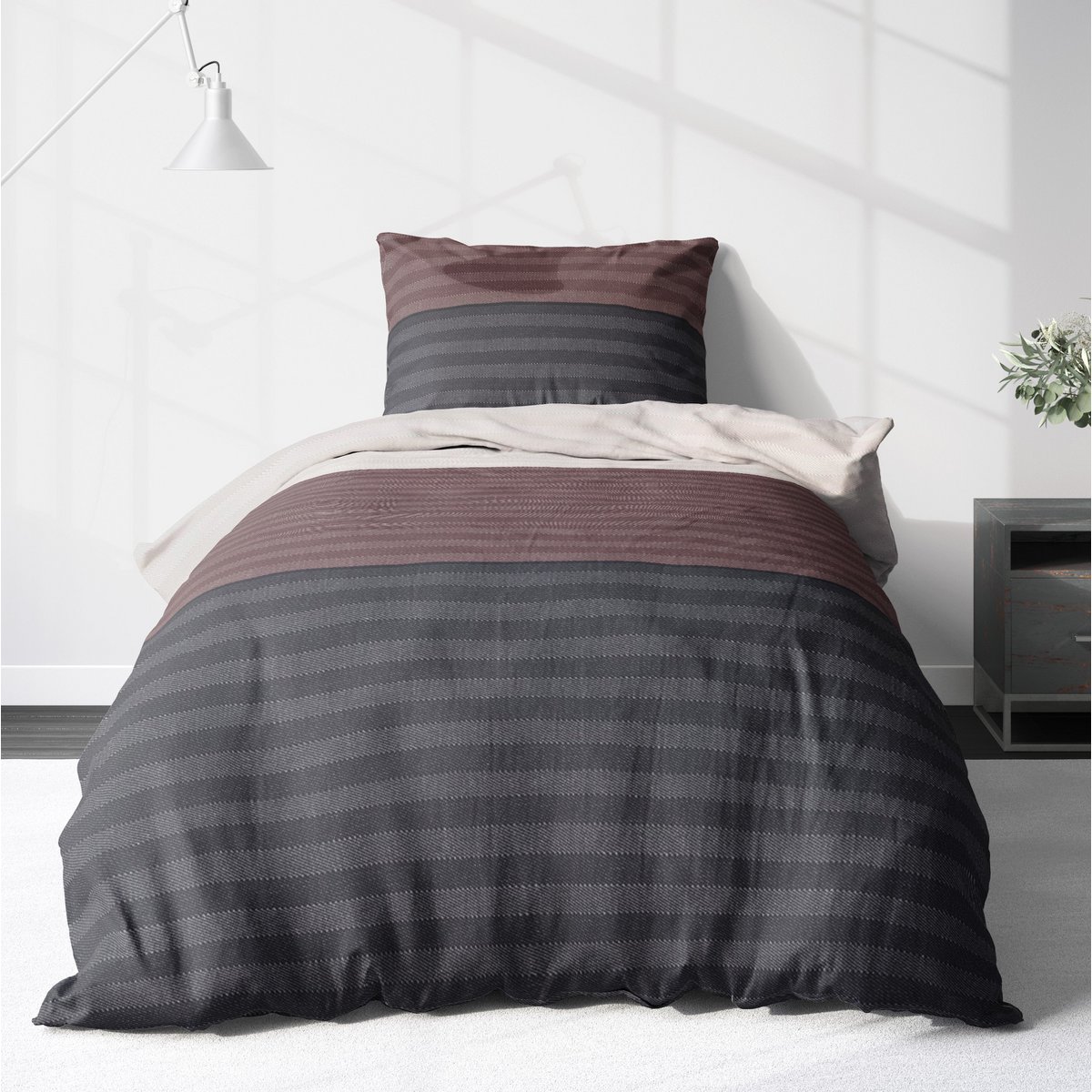 Juego de ropa de cama Beaver 135x200cm rayas horizontales beige marrón