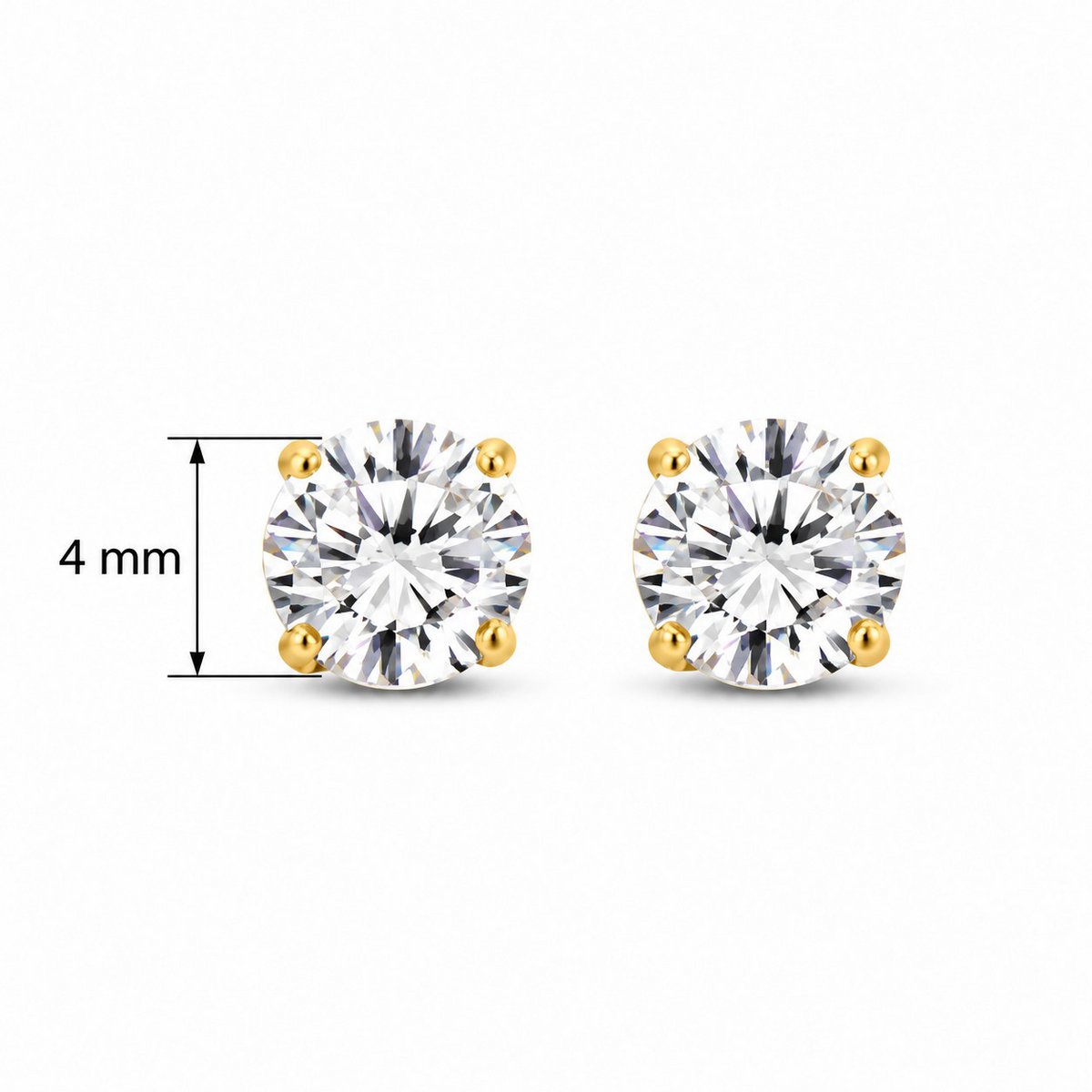 New Bling 9NBG-0005 – 14-karatowe złote kolczyki damskie – Kolczyki sztyfty z cyrkoniami 4 mm – Prezent