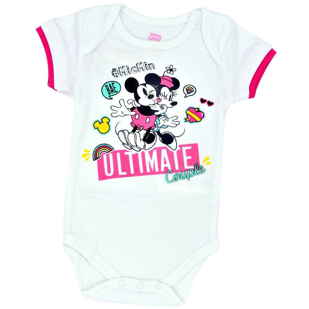 Disney Minnie Mouse Short Sleeve Bodysuit for Girls, White-Pink