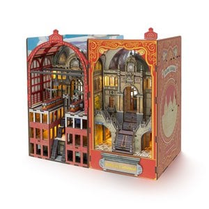 Bausatz 3D DIY Buchstütze Booknook Railway Cathedral mit LED-Lichtsensor