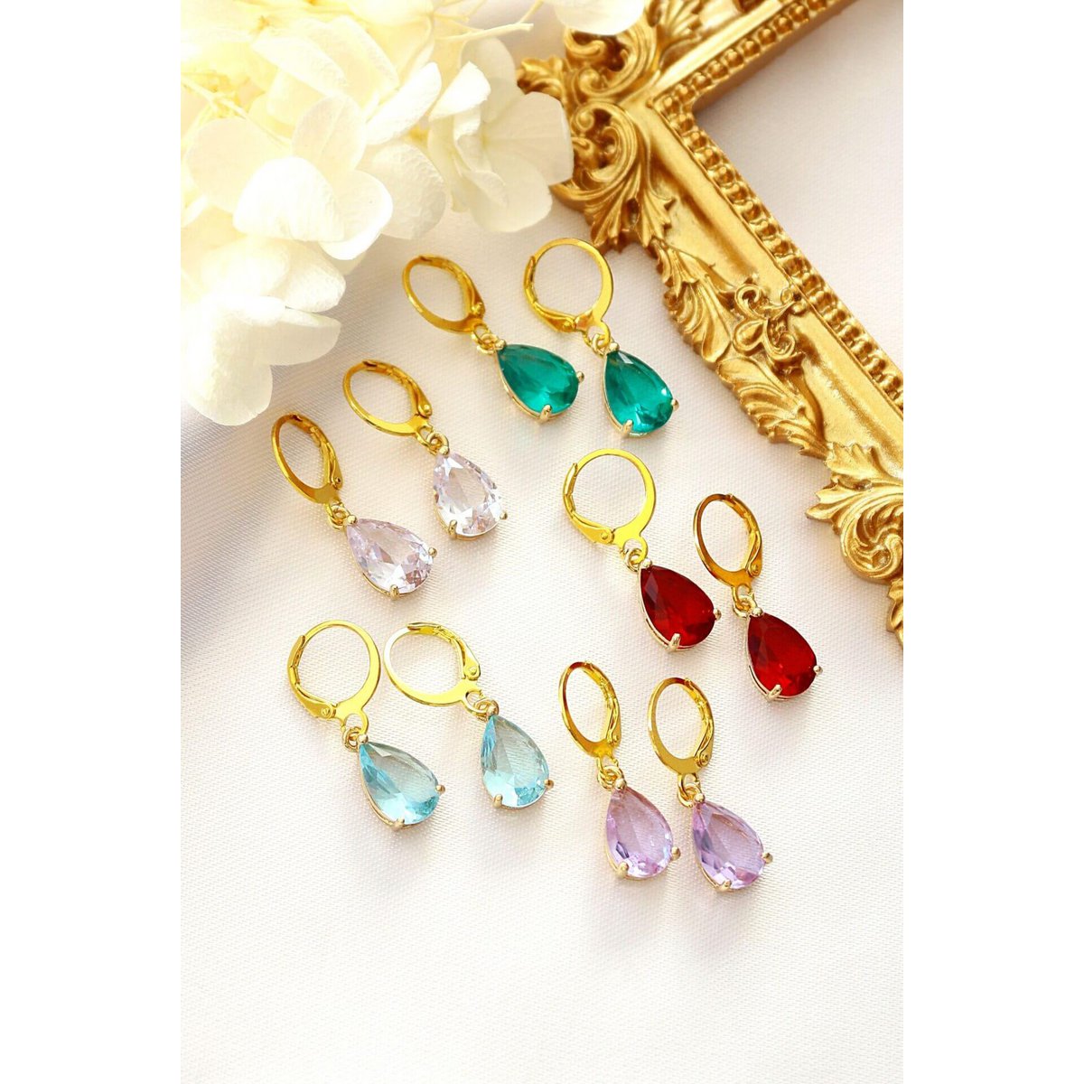 18K Rainbow Teardrop Hoops