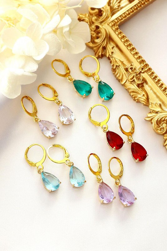 18K Rainbow Teardrop Hoops