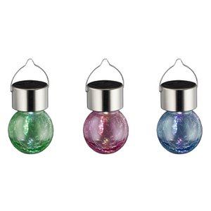 LED Solarleuchte Crackle aus Glas/Edelstahl/Plastik (B/H) 6x13cm im Display, 24 Stck. sortiert, Grün/Pink/Blau (B/H/T) 6x13x6cm