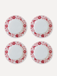 Red Flowers Hand Painted Ceramic Dessert Plate