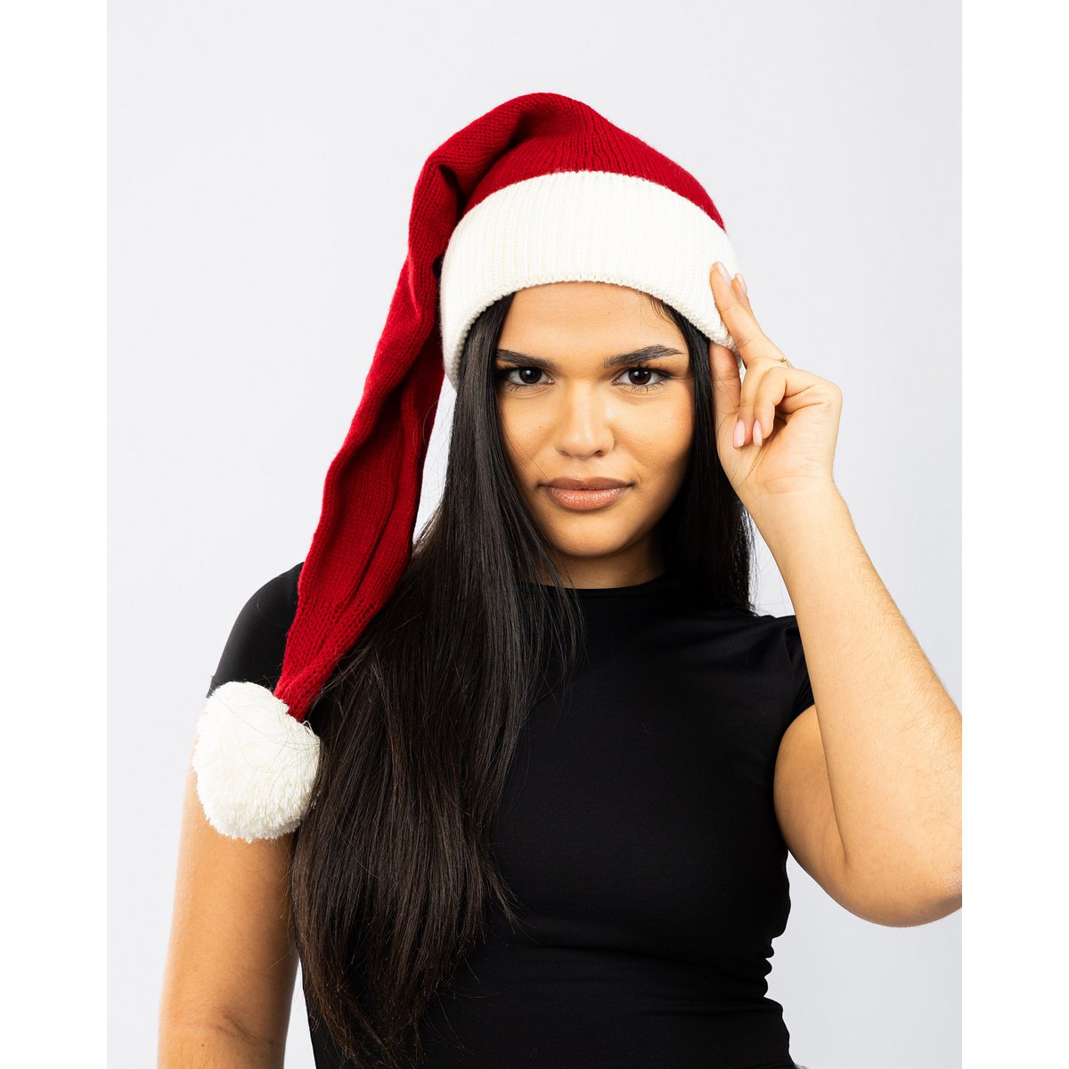 Santa hat - Red with white brim flat knit