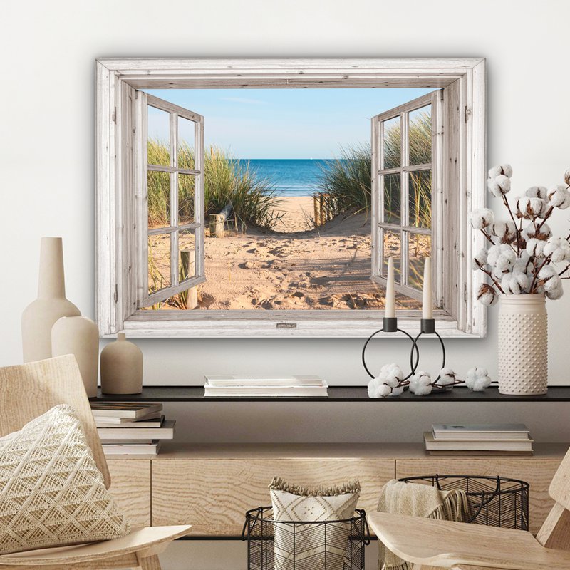 Canvas Maleri - Wall Decoration - View - Beach - Sea - Dunes - Sand - Water - Helmgras