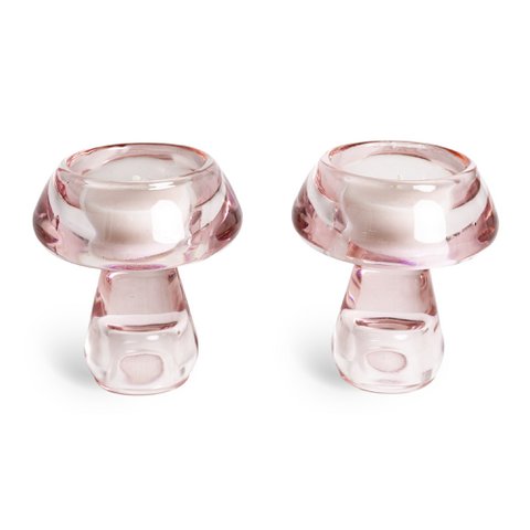 SET VAN 2 ROZE PADDESTOEL KANDELAARS HF