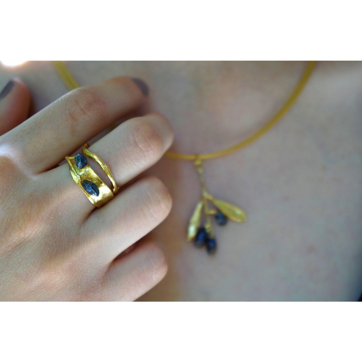 Nature-Inspired Olive Leaf Ring, Adjustable Gold-Plated Brass Band (Women’s Size)