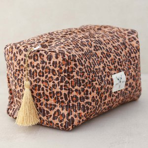 Kulturbeutel mit Leopardenmuster und Blockdruck