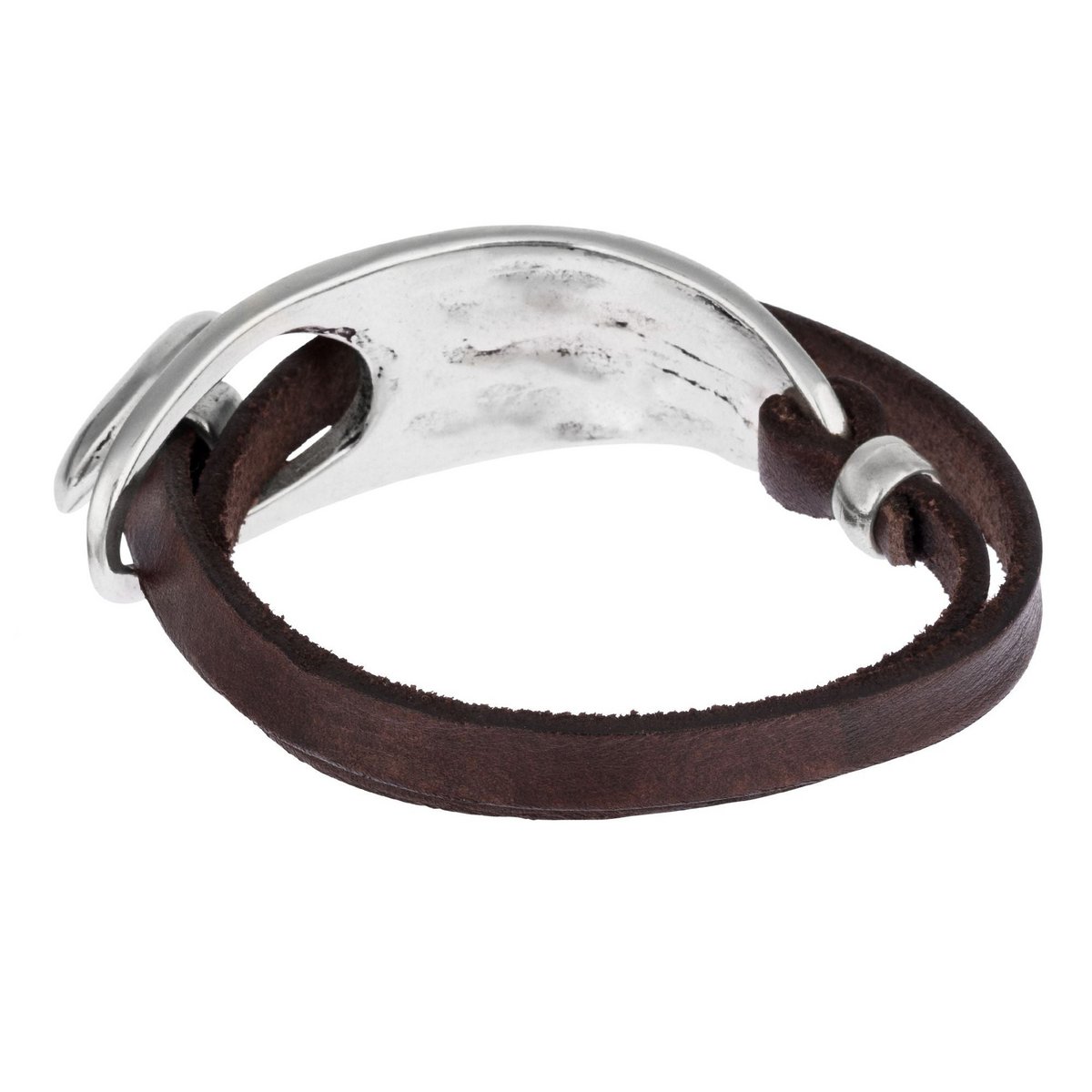 GD-Armband aus Silber und Leder, doppelt gewickelt, braunes Zamak