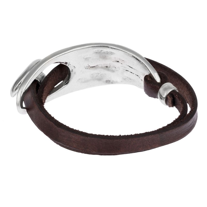 GD-Armband aus Silber und Leder, doppelt gewickelt, braunes Zamak