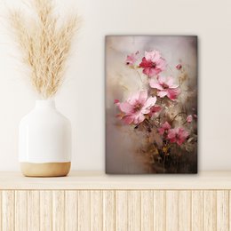 Lærredsmaleri - vægdekoration blomster - lyserød - kunst - akvarel - vægdekoration stue - soveværelsesdekoration - værelse tilbehør - lærredsmalerier