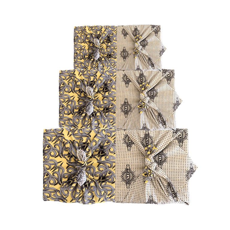 Geschenkpapier aus Furoshiki-Stoff – 3er-Pack doppelseitiges One-Style-Bundle