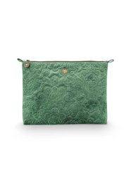 Cosmetic Flat Pouch Large Velvet Quilted Green 30x22x1cm