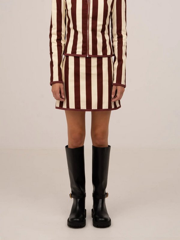 Whistle Burgundy stribet mininederdel