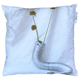 Outdoor pillow with silver straw design, filled, available in 45cm x 45cm or 60cm x 60cm sizes, suitable for use in outdoor spaces.