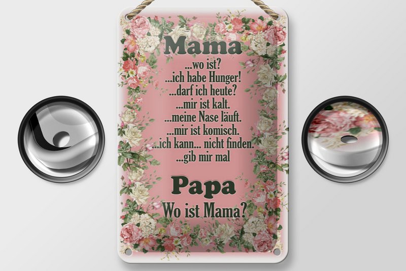 Blechschild Spruch 12x18cm Mama ich habe Hunger ist kalt Dekoration