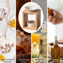 Quemador de perfume Serie Naturea - Arina - Quemador de cera perfumada - Difusor de aceites esenciales y fragancias para el hogar - Portavelas de aromaterapia de bambú y cerámica