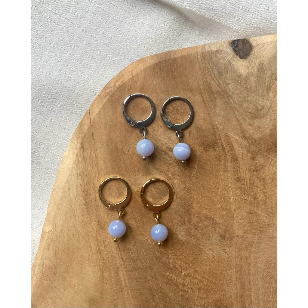 Natural Stone Earrings Stainless Steel gold/silver 'Agate'