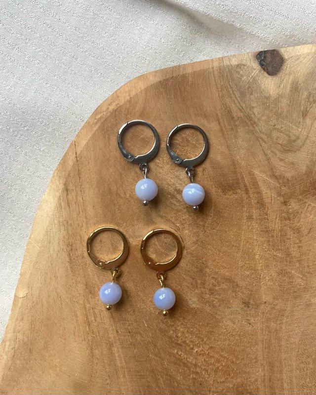 Natural Stone Earrings Stainless Steel gold/silver 'Agate'