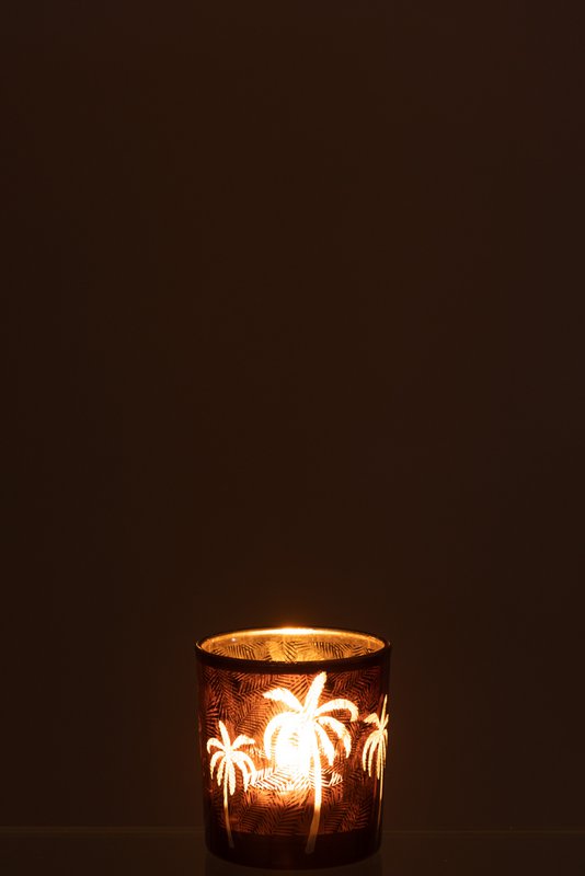 Photophore J-Line Palmier - verre - marron - petit
