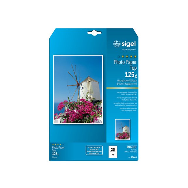 Papier fotograficzny do drukarek atramentowych Sigel A4Top 125gsm wysoki biały 25 arkuszy wysoki połysk