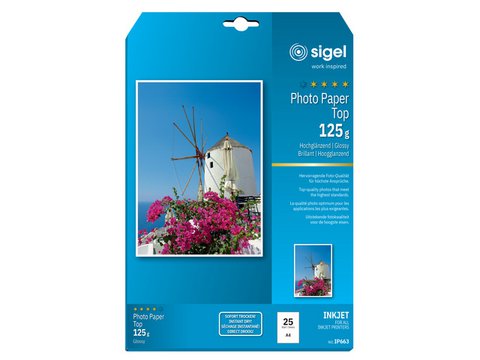 Inkjetfotopapier Sigel A4Top 125grs hoogwit 25 vel hoogglans