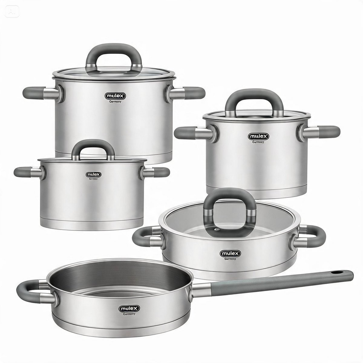 LUGANO Edelstahl Topfset 6tlg. + Stielpfanne 24 cm + Servierpfanne 24 cm