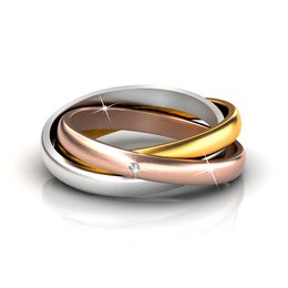 Bague 3 Royaumes Argenté, Doré, Or Rose et Cristal