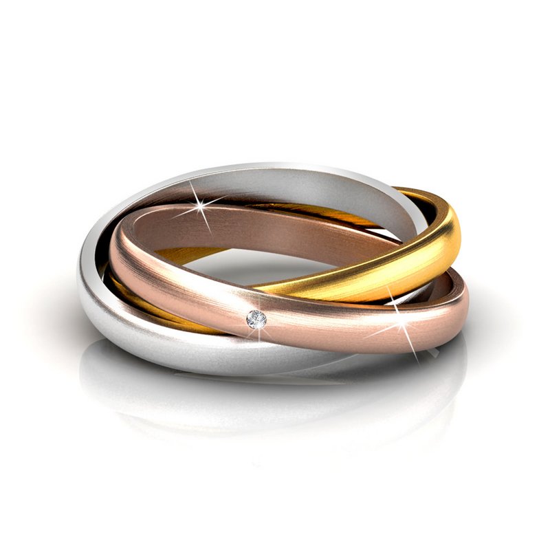 Bague 3 Realms Argenté, Doré, Or Rose et Cristal