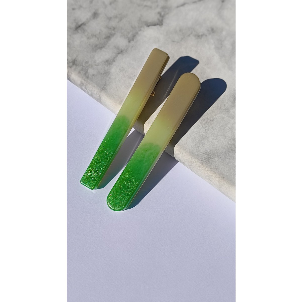 ⋒ pacchetto di clip per capelli in resina - matcha latte (11 articoli) ⋒