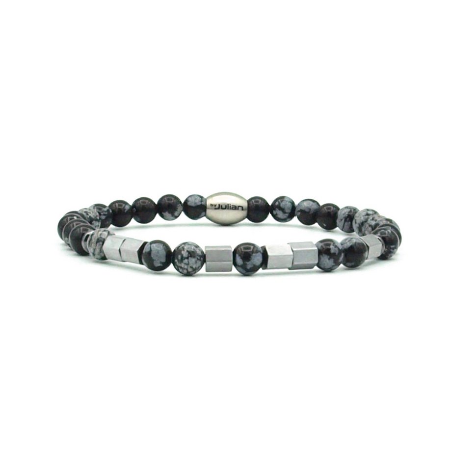 Morse code armband Papa sneeuwvlok obsidiaan