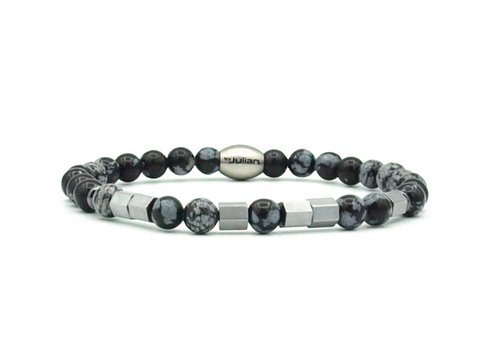 Morse code armband Papa sneeuwvlok obsidiaan