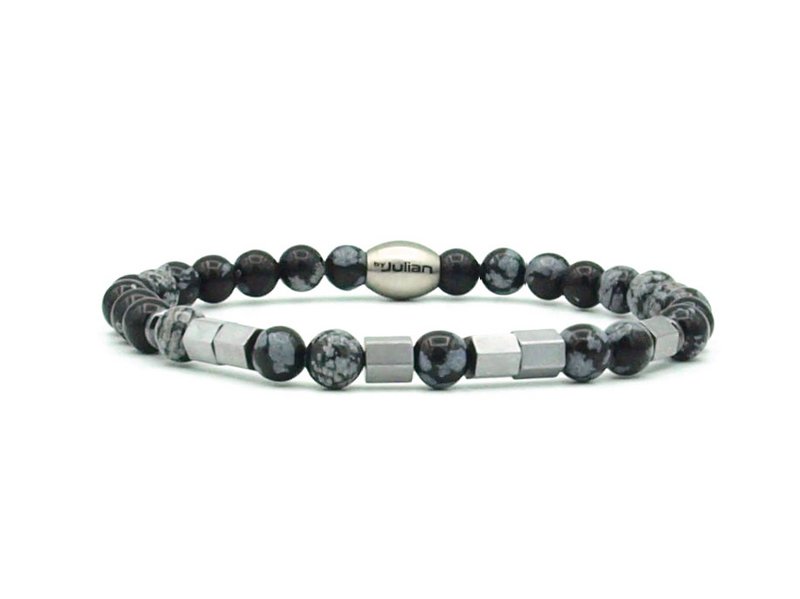 Morse code armband Papa sneeuwvlok obsidiaan