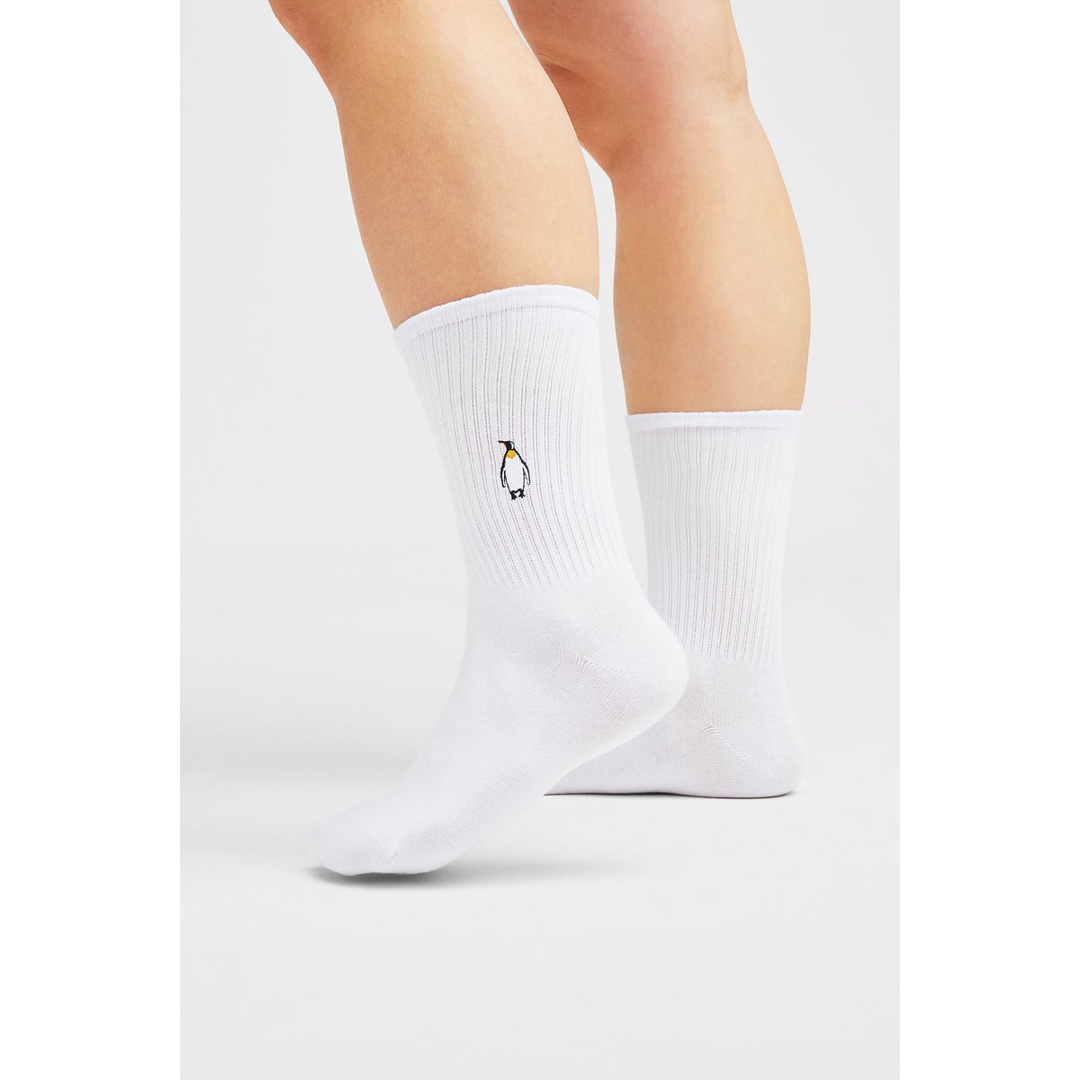 Organic Penguin Socks - White tennis socks with embroidered penguin