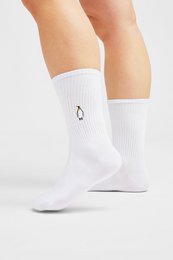 Organic Penguin Socks - White tennis socks with embroidered penguin